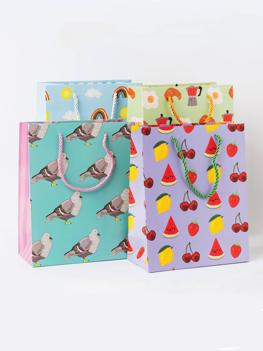 Playful breakfast-themed medium gift bag with rope handles