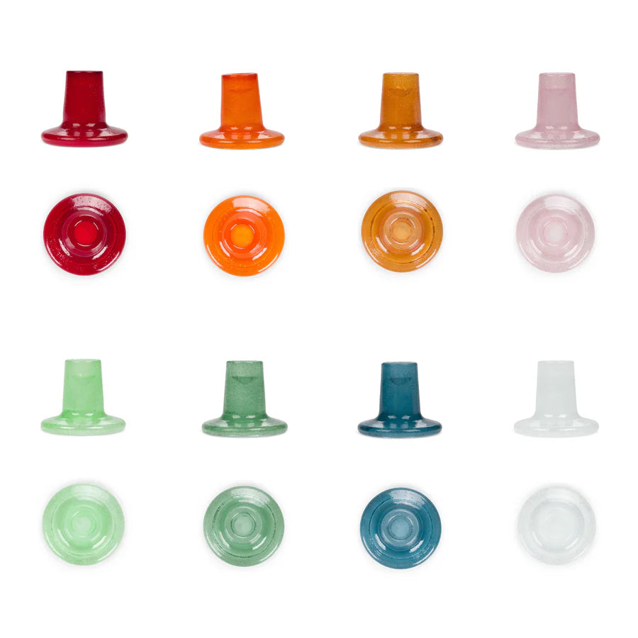 Recycled bubble glass candleholder with a glossy coloured finish, handcrafted for British Colour Standard with subtle variations for a one-of-a-kind design.