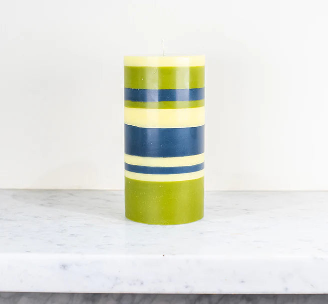 Striped Eco Pillar Candle - Olive, Indigo and Jasmine