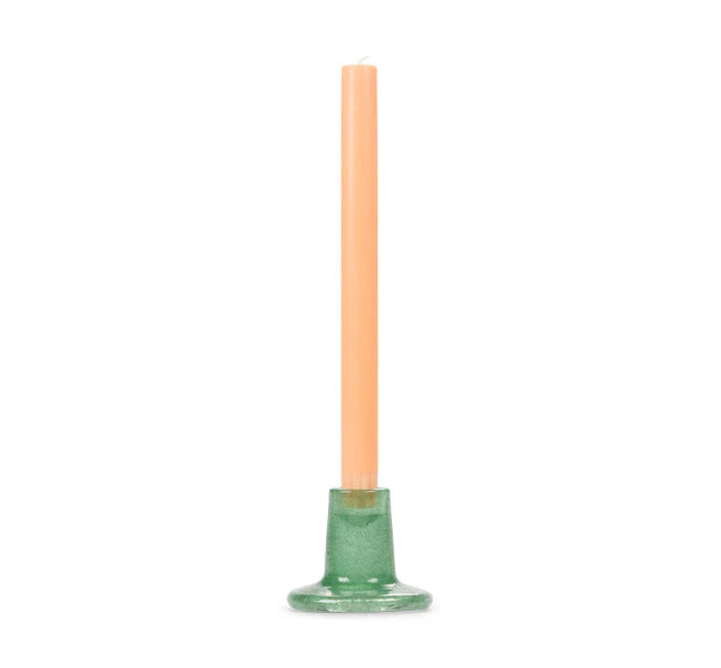 Recycled bubble glass candleholder with a glossy coloured finish, handcrafted for British Colour Standard with subtle variations for a one-of-a-kind design