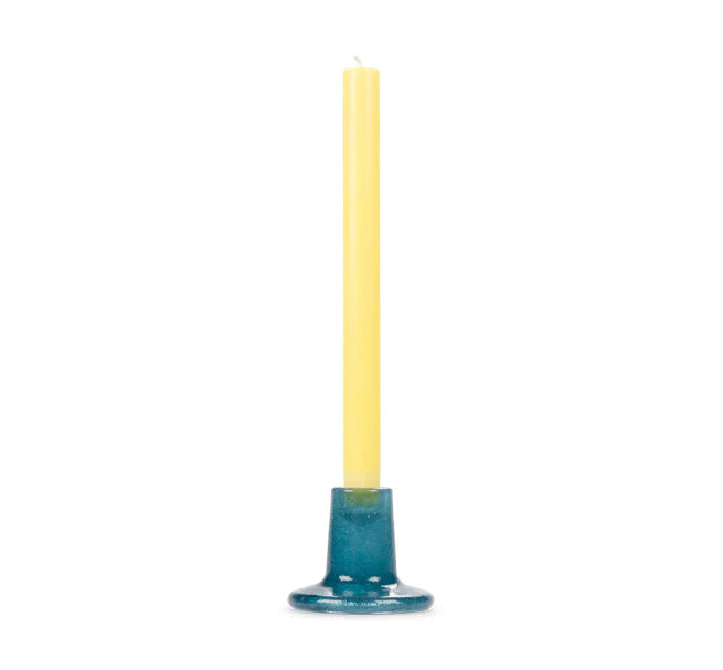 Recycled bubble glass candleholder with a glossy coloured finish, handcrafted for British Colour Standard with subtle variations for a one-of-a-kind design