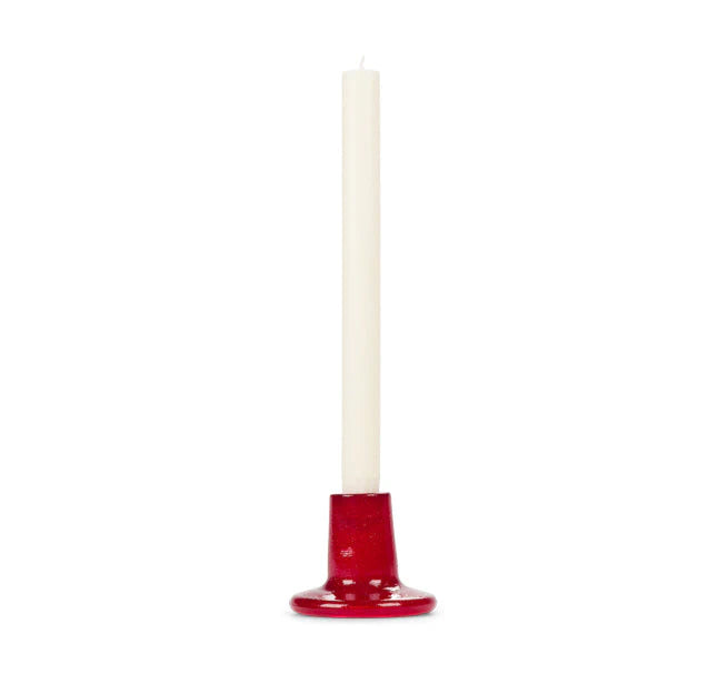 Recycled bubble glass candleholder with a glossy coloured finish, handcrafted for British Colour Standard with subtle variations for a one-of-a-kind design.