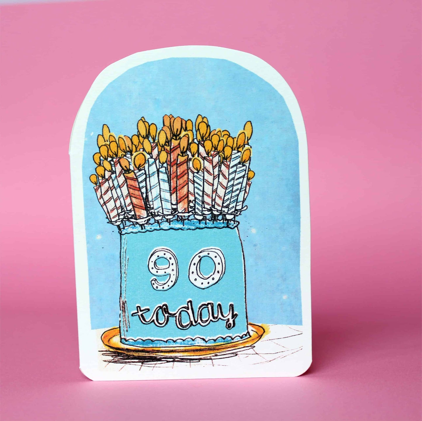 90th Birthday Card featuring a charming cake and candles design by Laura Skilbeck