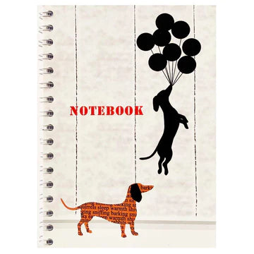 A6 spiral-bound notebook featuring a Banksy graffiti style design reinterpreted with a dachshund dog