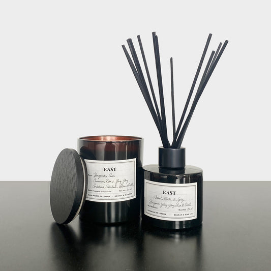 East Reed Diffuser packaging and black reeds