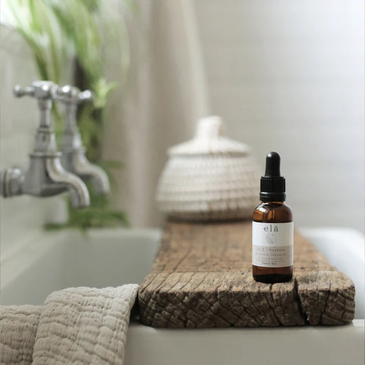 Forget Me Not & Green Nurture No 2 Face Oil bottle label detail, showing natural ingredients.