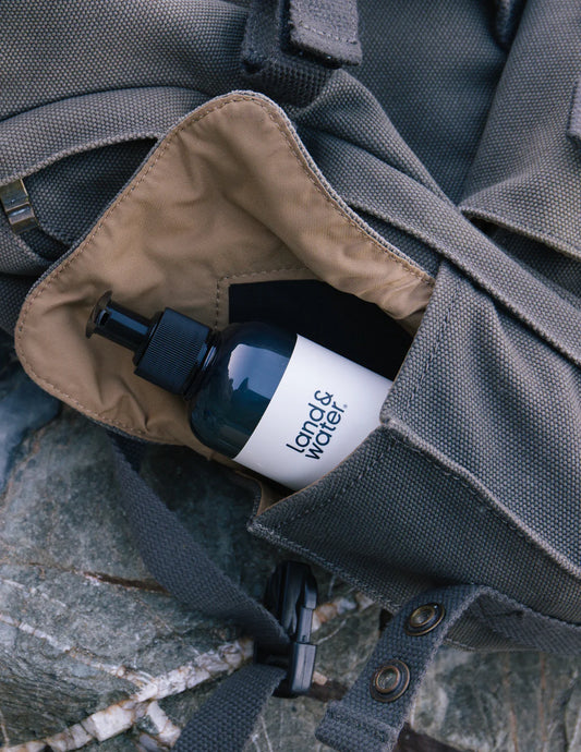 Eco-friendly Land & Water Hand Lotion, natural ingredients in a recycled Prevented Ocean Plastic™ bottle.