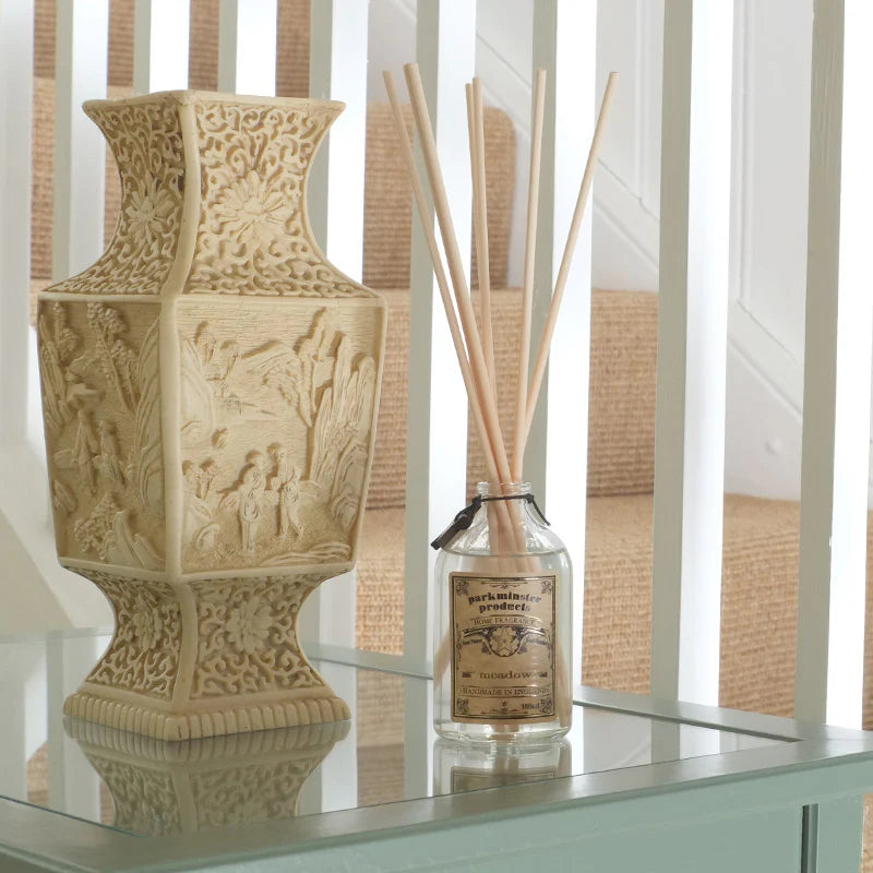 Meadow reed diffuser in use, uplifting home fragrance, Parkminster Cornwall.
