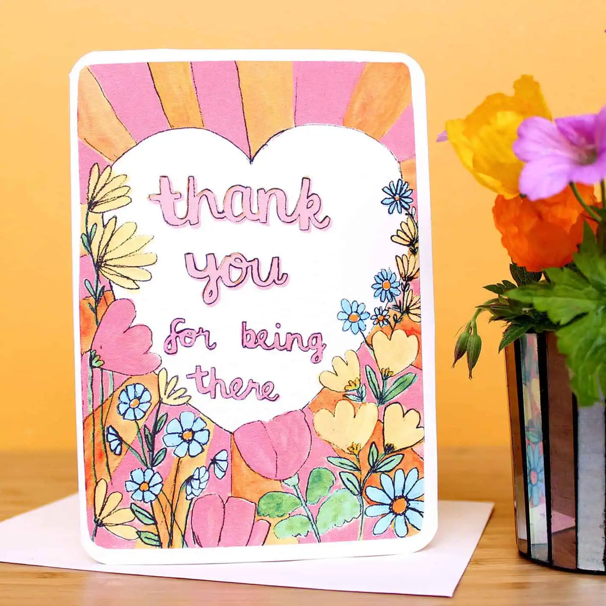 Floral and heart Thank You For Being There Card by Laura Skillbeck