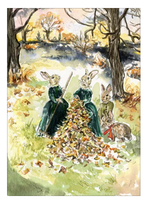 Jessica Kendrew Woodland Rabbits Autumn Leaves Card with Kraft Envelope