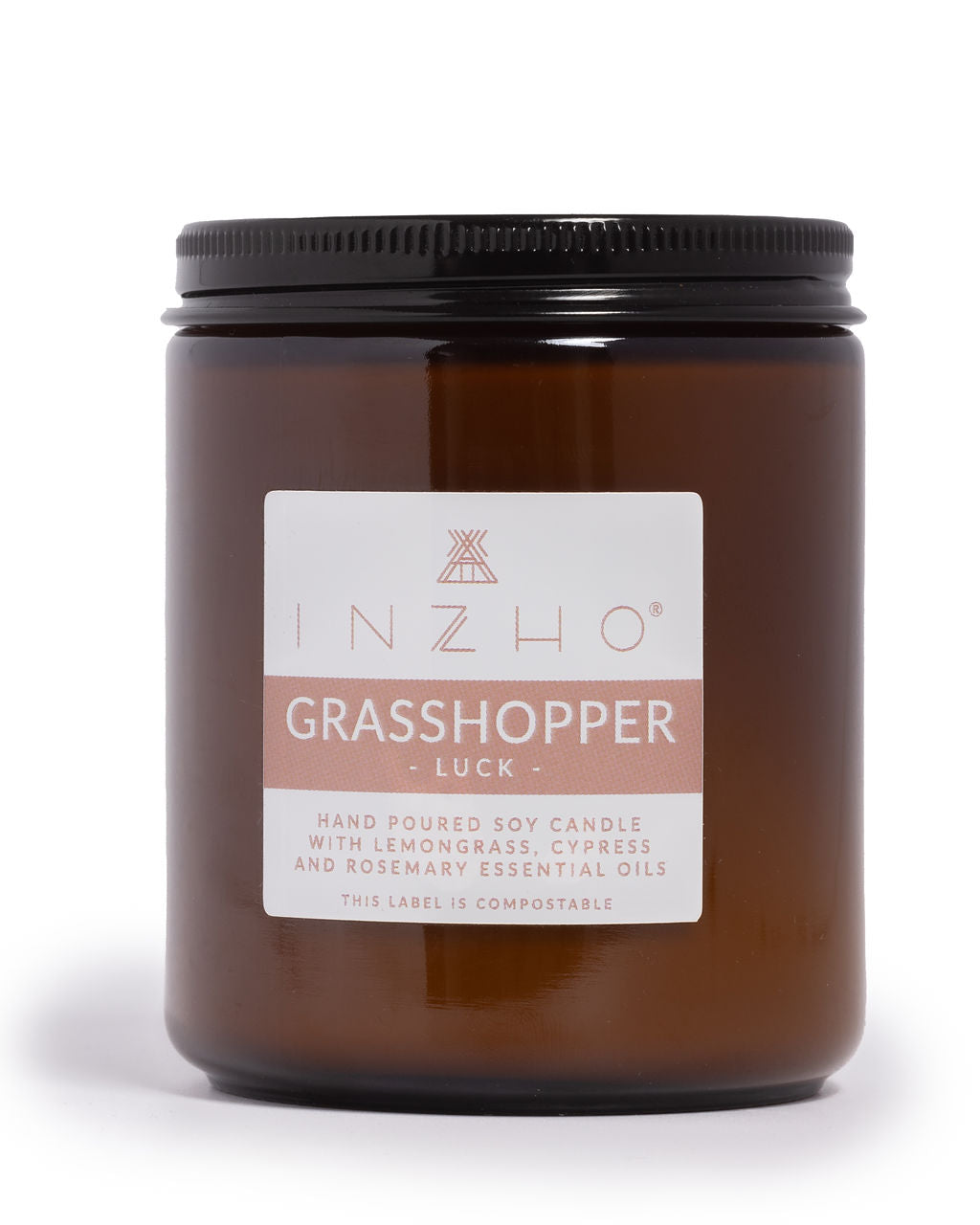 Handmade Grasshopper 'For Luck' Soy Candle in Amber Glass Jar
