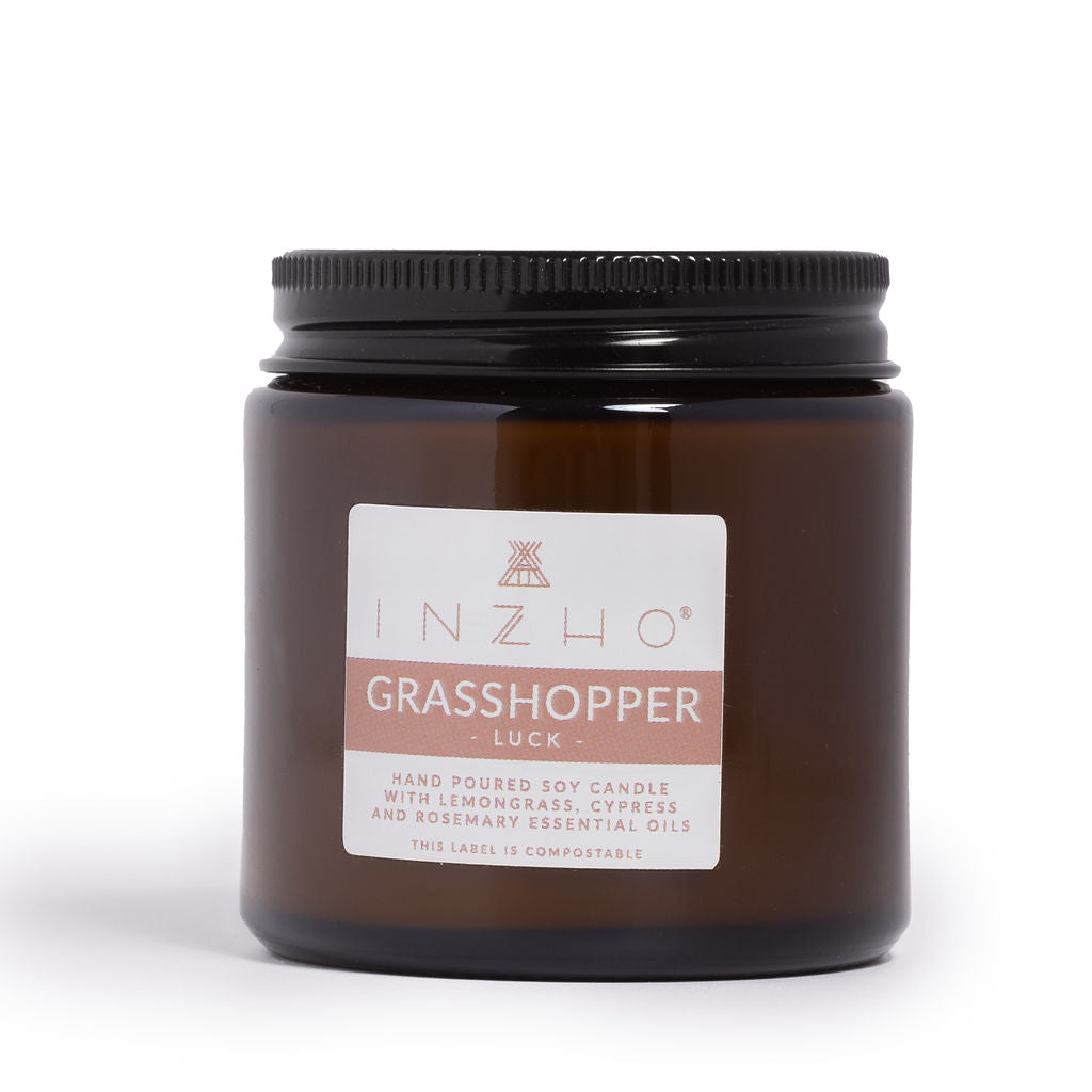 Eco-Friendly Grasshopper Soy Candle in Amber Jar