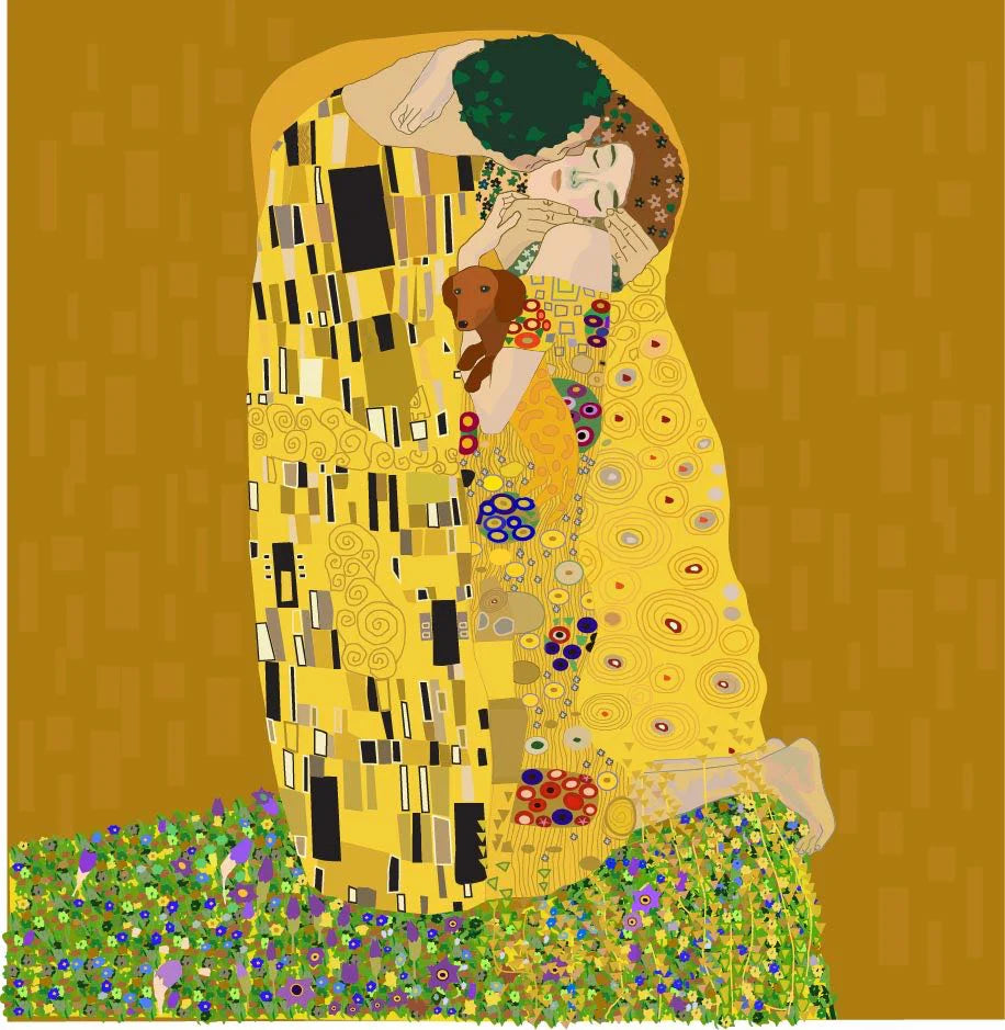 Klimt The Kiss Painting with Dachshund Greeting Card by London Pooch