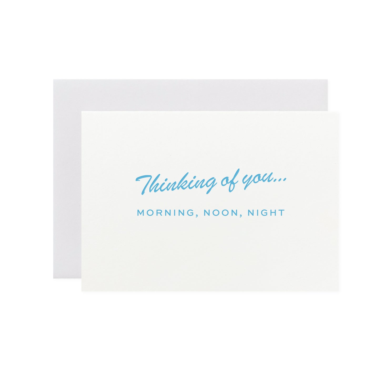 Eco-friendly mini 'Thinking of You' card with blue retro typography, made from recycled coffee cups by Another Loop.