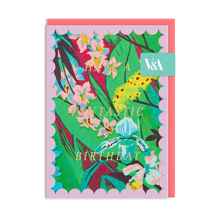 Scalloped Lilac Tropical Florals Birthday Card