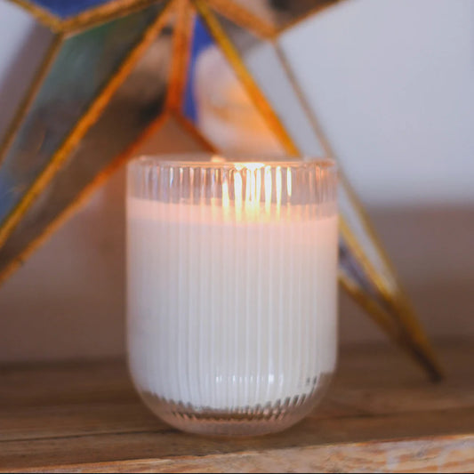 Parkminster Thyme & Mint HÆFEN Soy Wax Candle in recyclable ribbed glass, fresh herbaceous fragrance, sustainable 200g candle, handmade in Cornwall UK