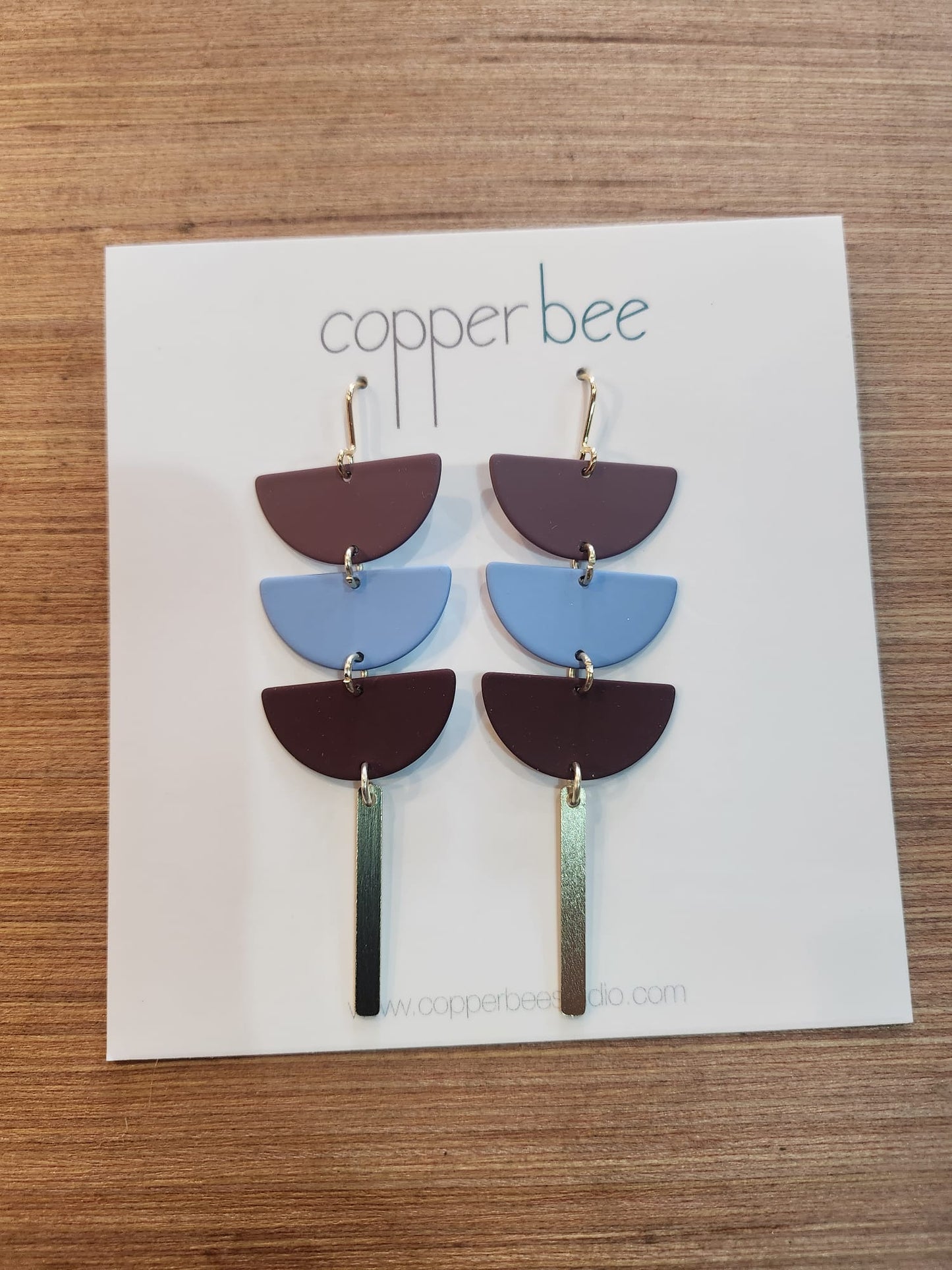 Triple Semi Circle Earrings in navy and mustard