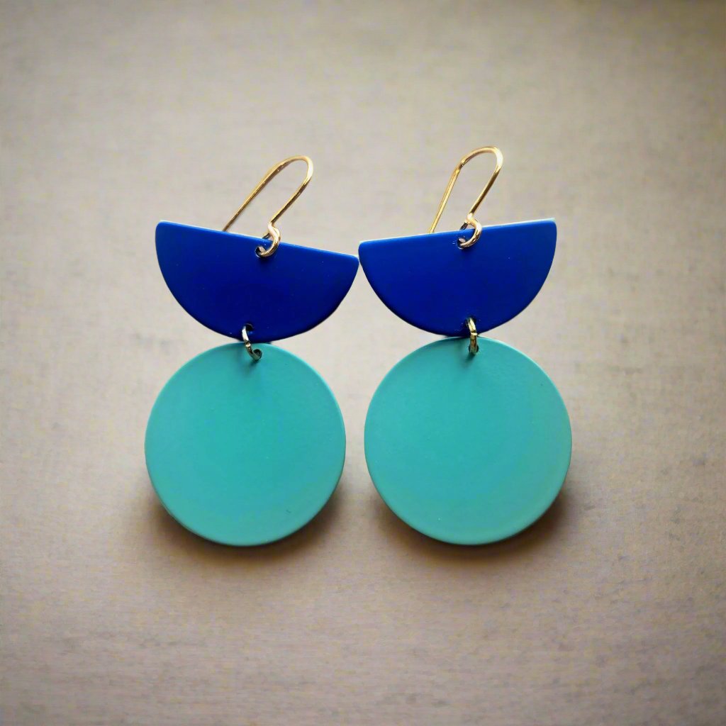 Bright Blue & Mint Green Geometric Statement Earrings