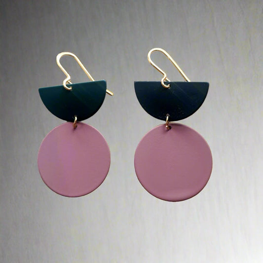 Teal, Dusky Pink & Mint Green Geometric Statement Earrings, UK Handmade