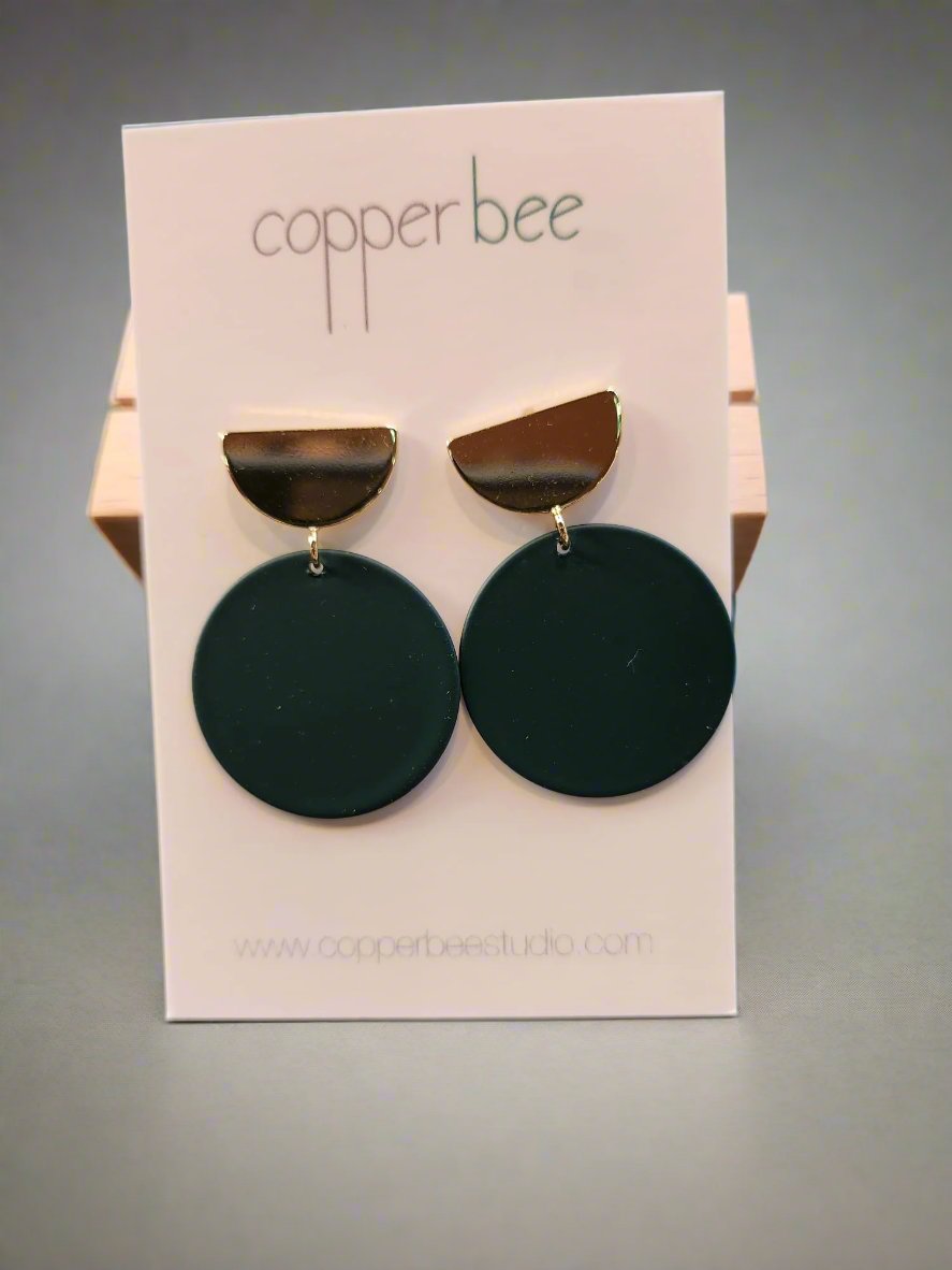 Colour + Brass | Semi Circle Stud and Teal Disc Earrings