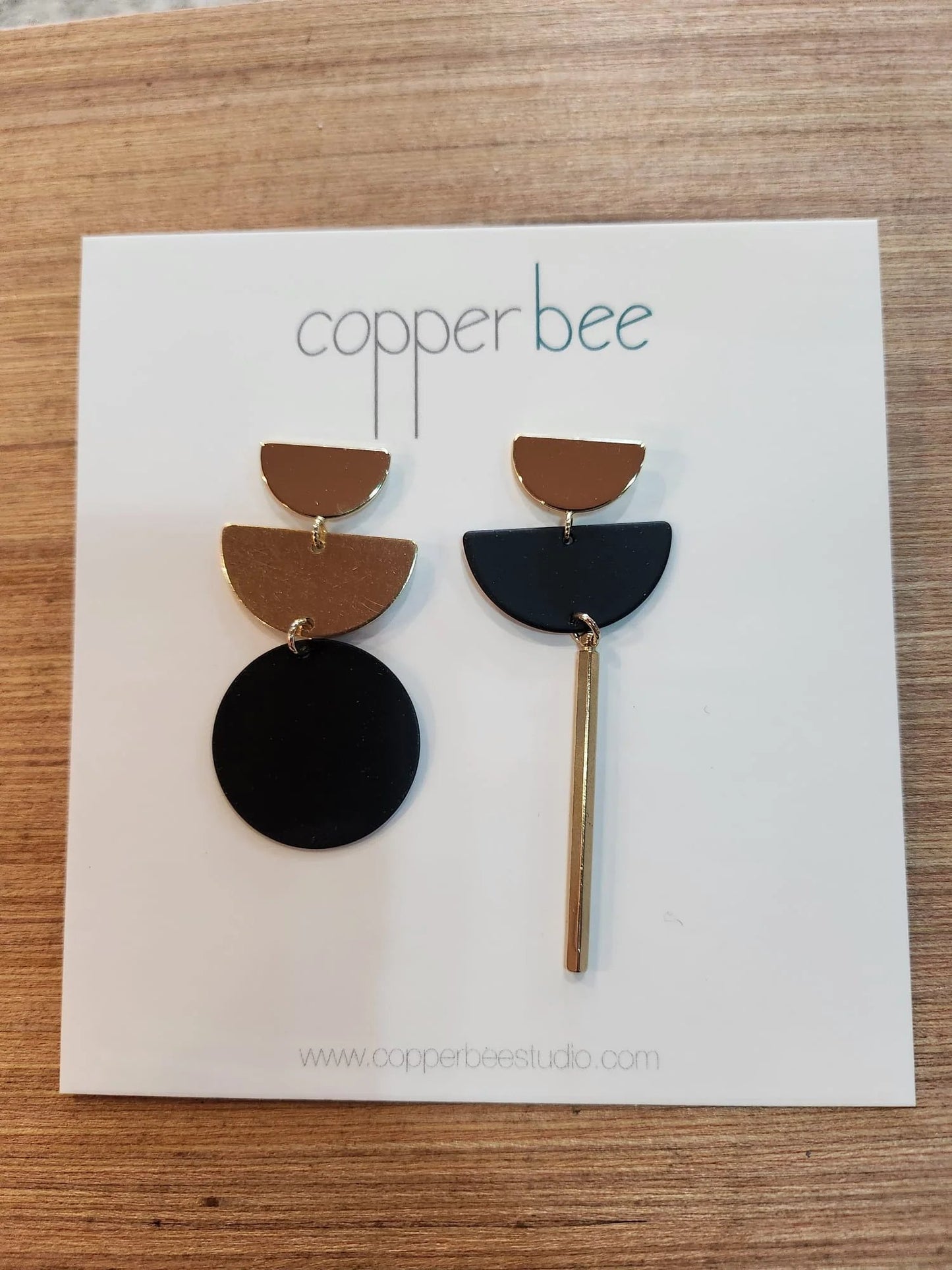 Colourful and Brass Semi Circle Stud and Black Disc Mismatch Earrings