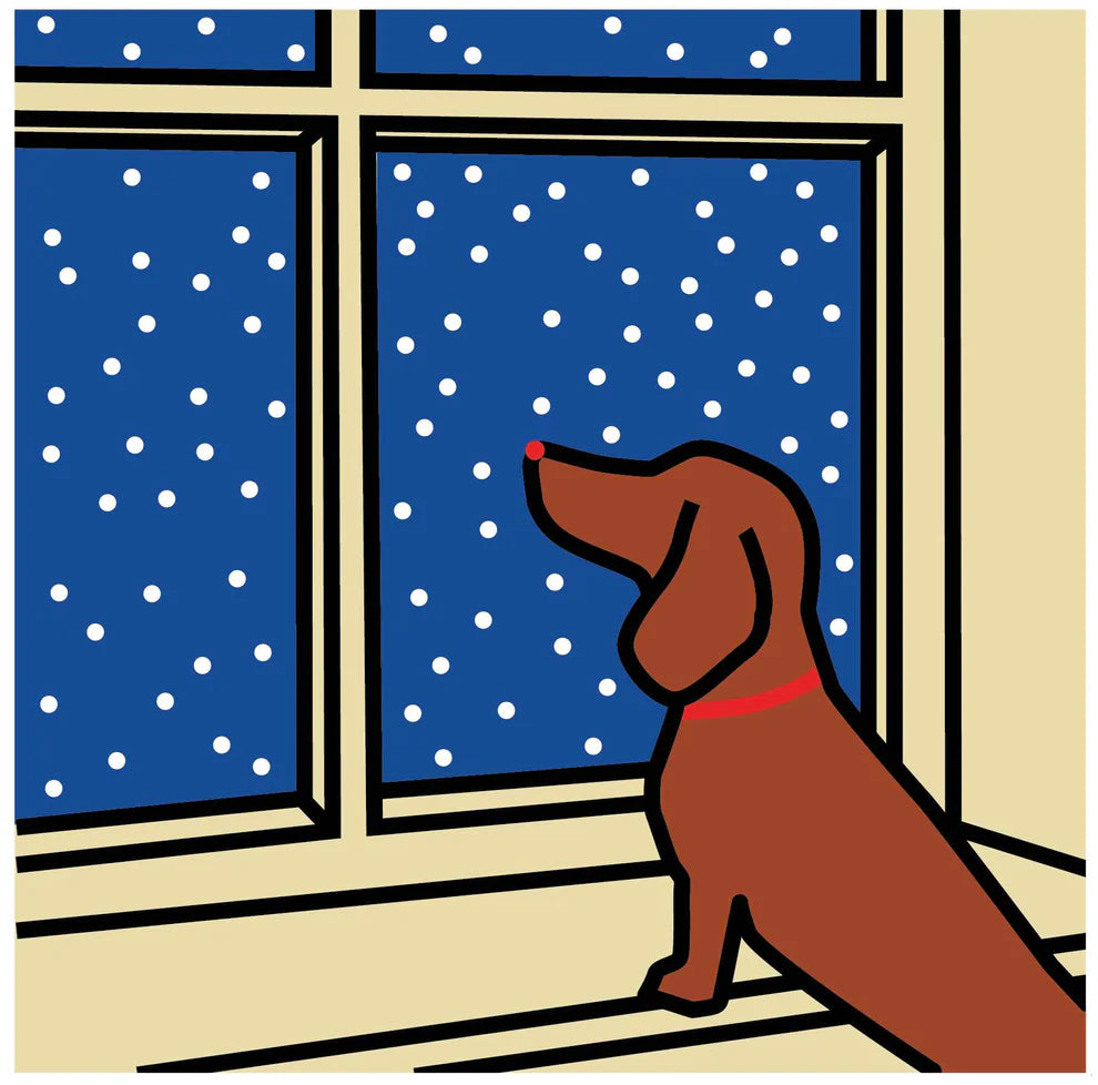 Patrick's Christmas Card featuring Dachshund in Window Scene