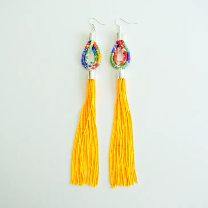 Meadow Flowers Liberty Print Teardrop Tassel Earrings with Silver Plated Findings