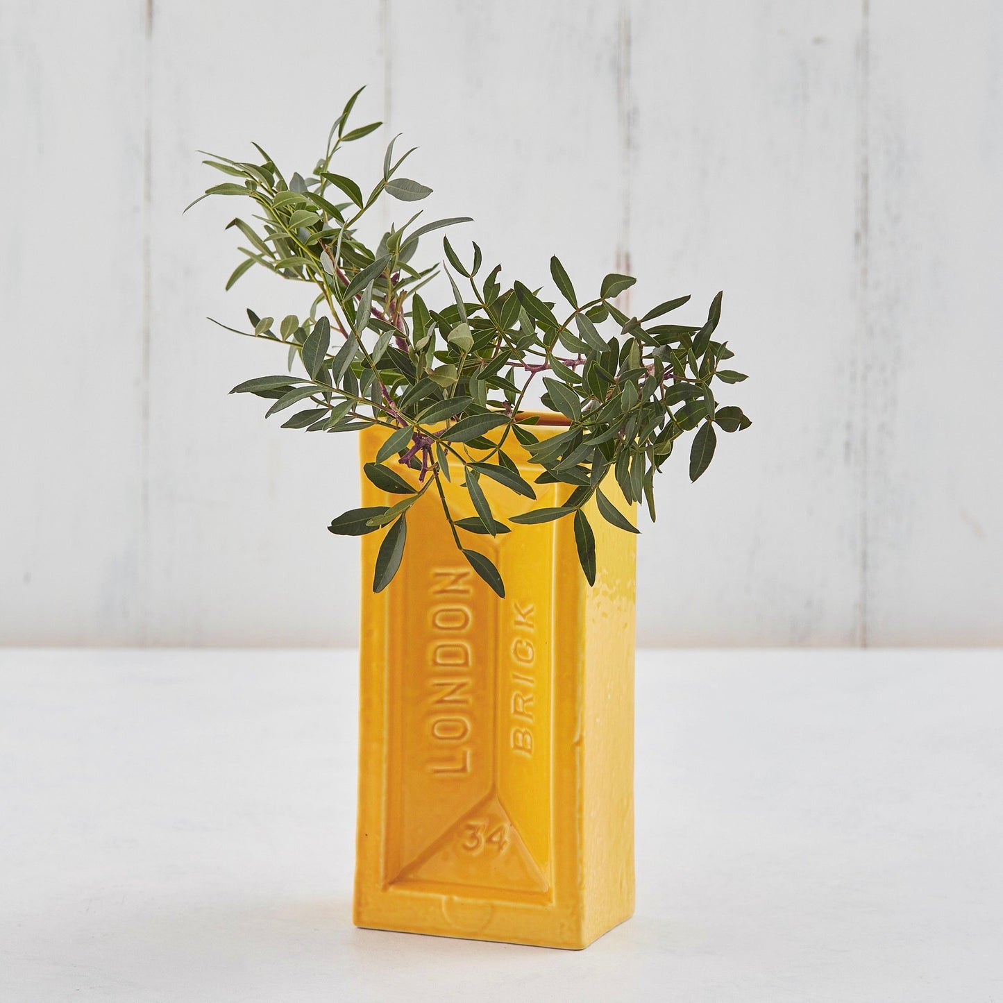 Stolen Form Yellow London Brick Ceramic Vase, side view, showcasing unique brick shape