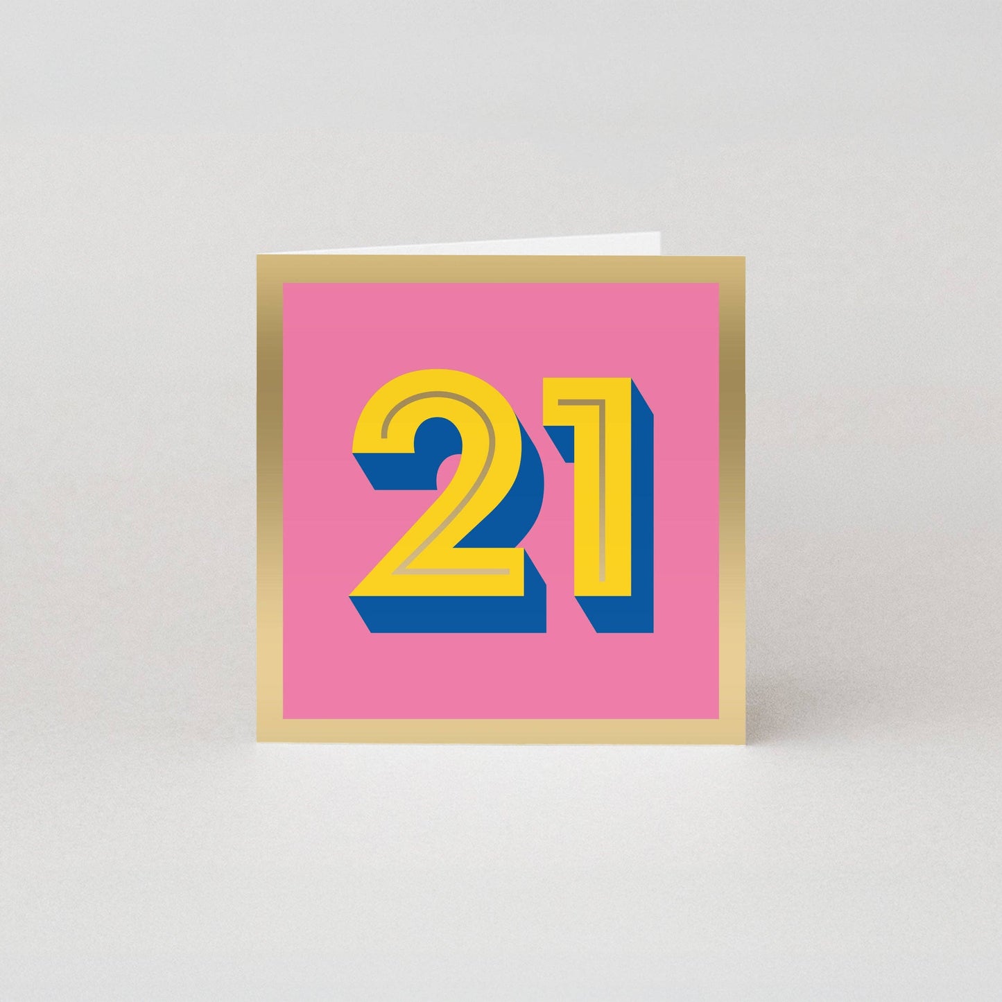 Luxury 21st Birthday Card, Studio Boketto, yellow '21' with gold foil, dusky pink, sustainably sourced 300gsm paper, UK made