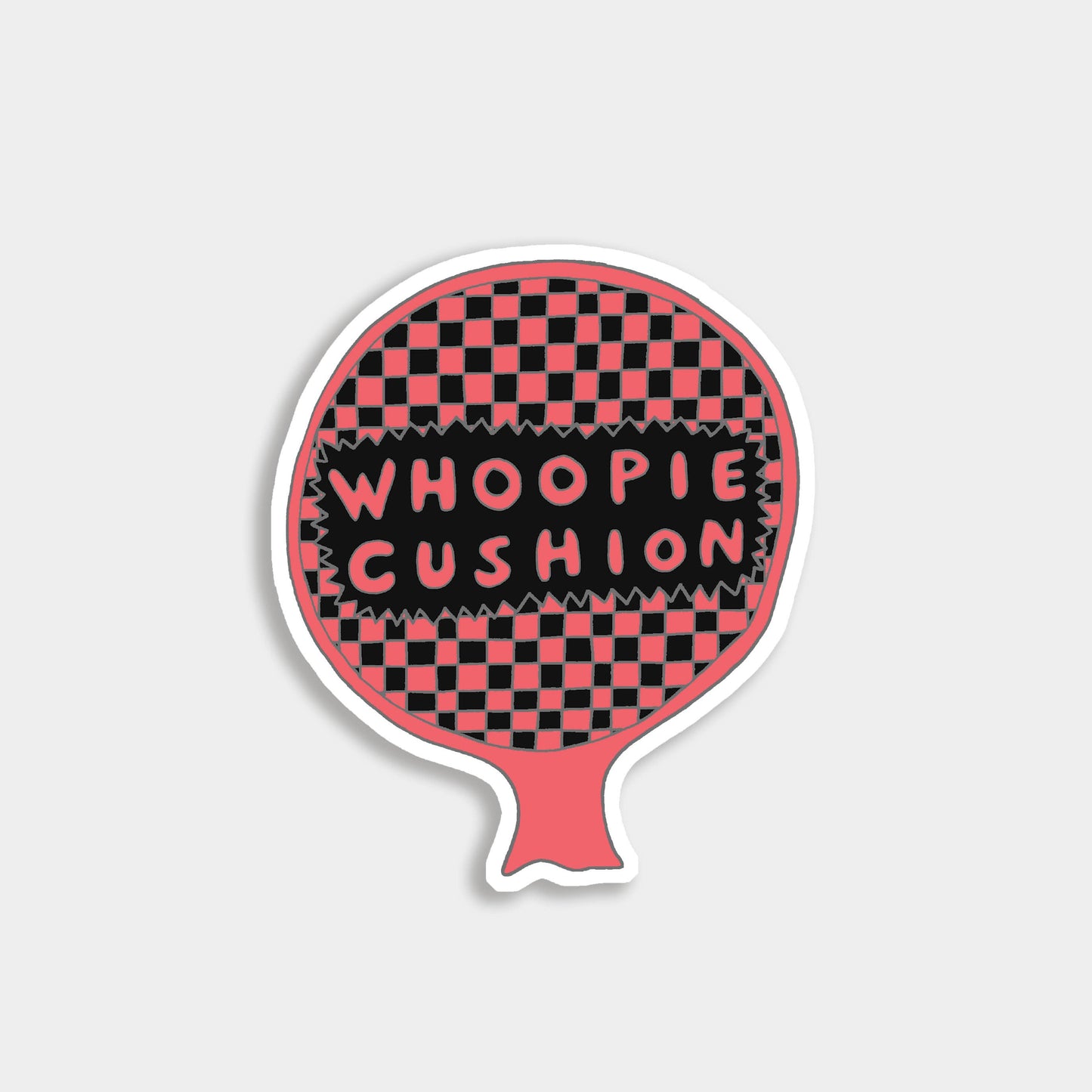 Hand-drawn whoopie cushion vinyl sticker – classic retro prank design, perfect for laptops, bottles, and notebooks. Fun, cheeky humour for prank lovers.