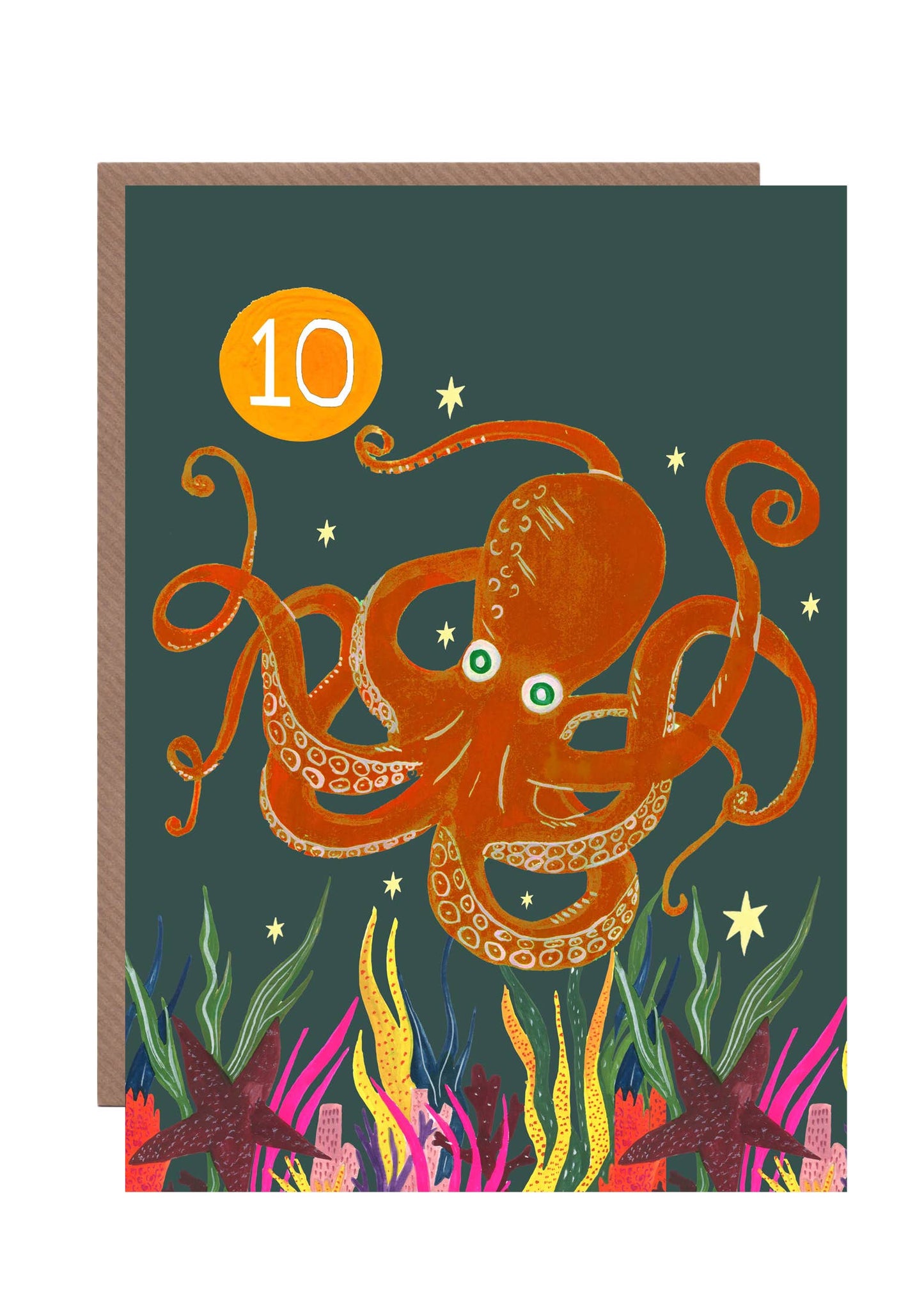 Age 10 Party Octopus Birthday Card, close-up of octopus design