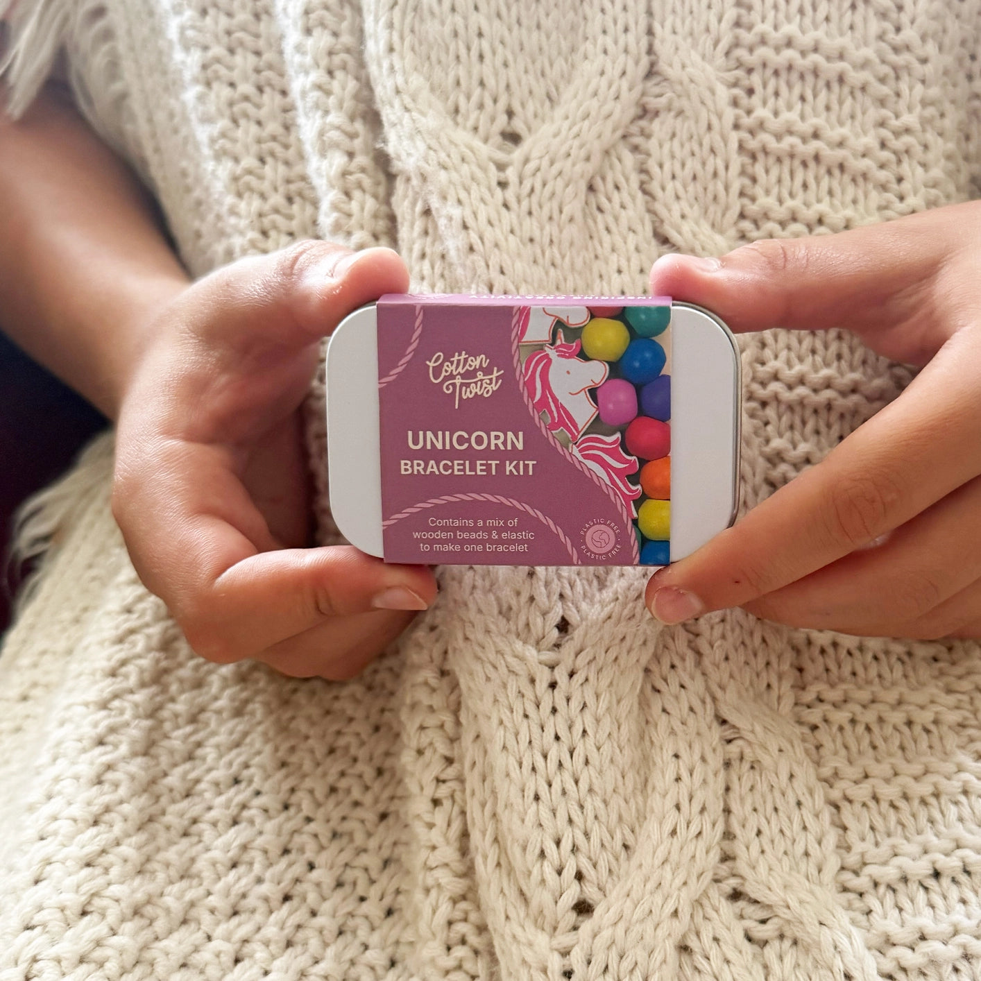 Sustainable unicorn bracelet craft kit for kids, plastic-free and hand-assembled