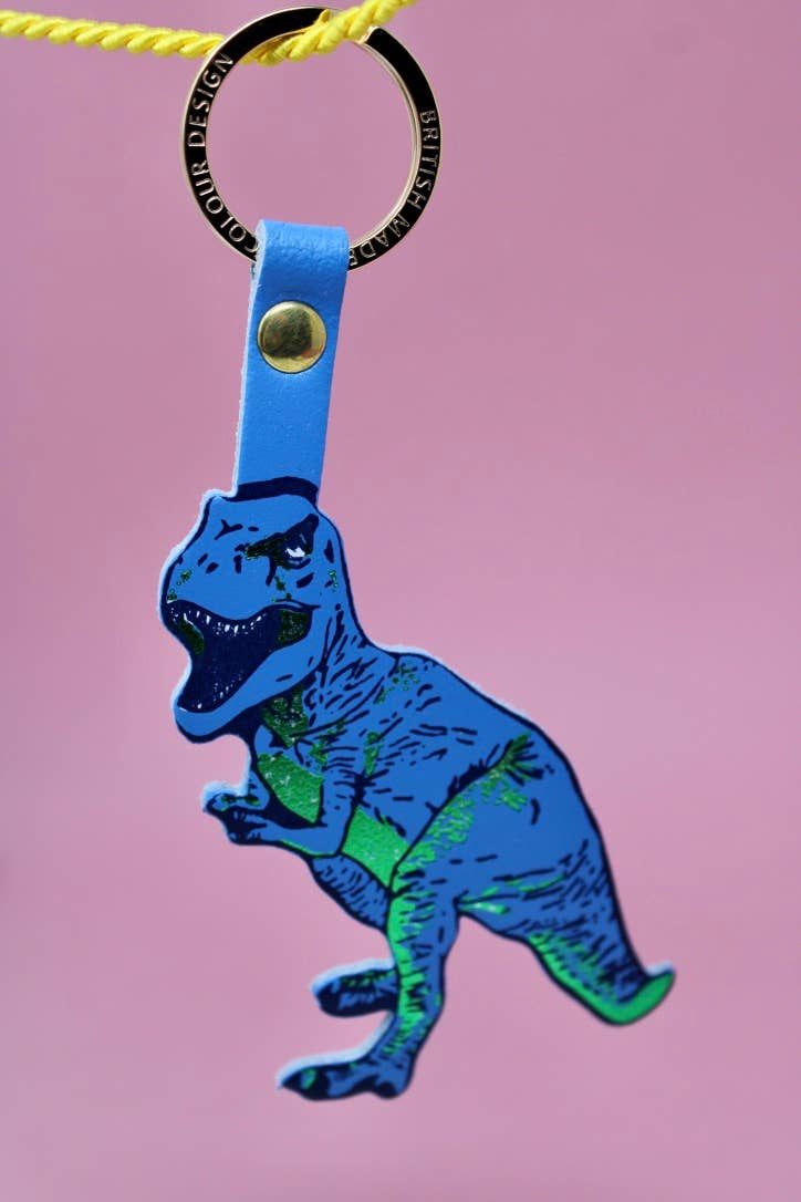 A pre-historic t-rex leather keychain for the fierce dinosaur in your life!