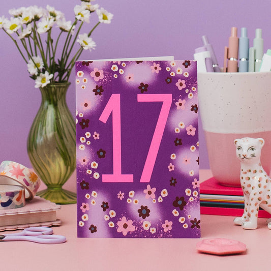 Close-up of Neon Pink '17' on Birthday Card
