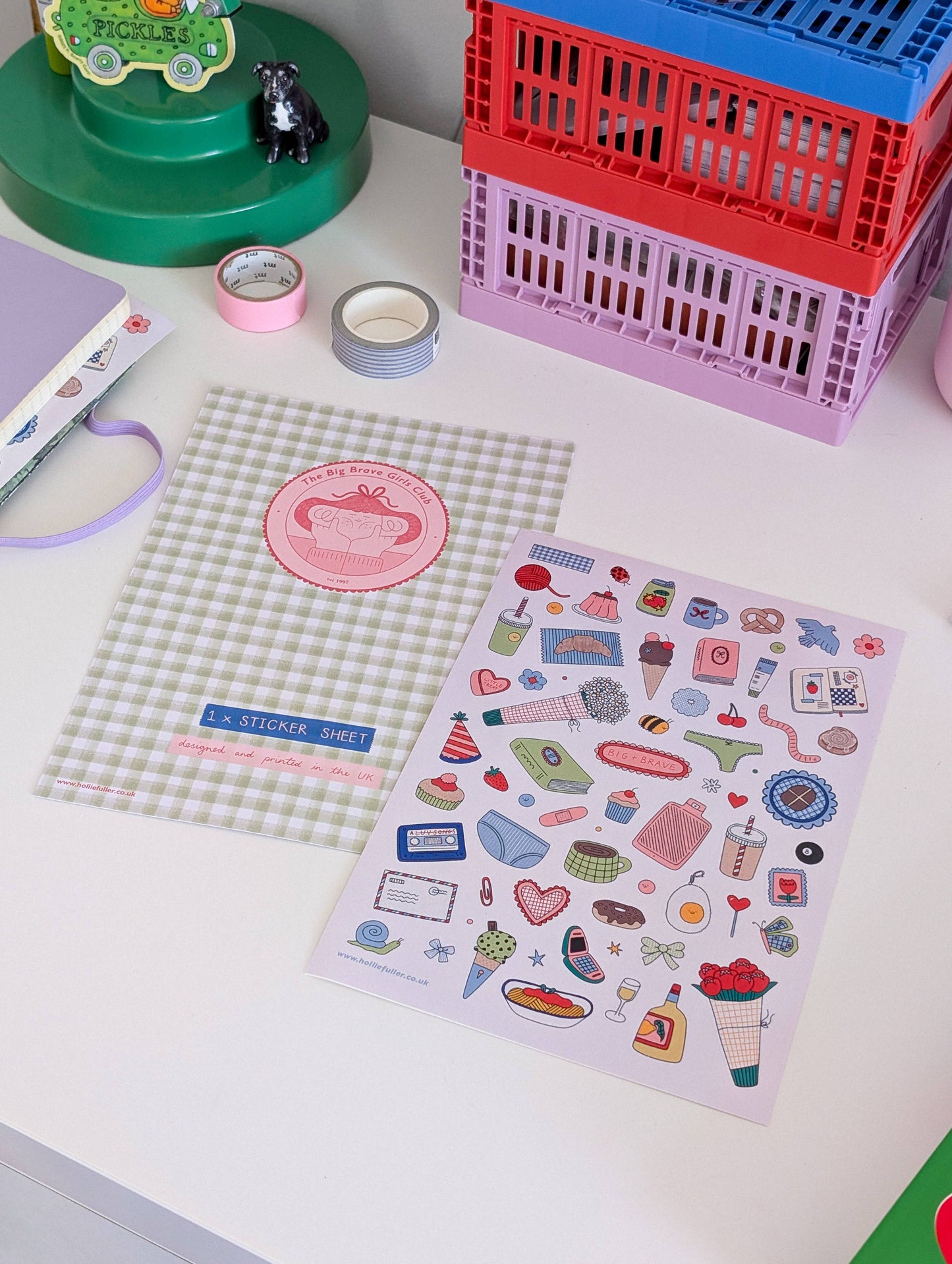 Brave Girl Sticker Sheet by Holly Fuller – 60+ waterproof vinyl stickers and postcard on A5 sheet, UK designed empowering artwork for scrapbooking and journaling