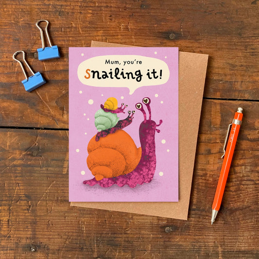 Eco-friendly Snail Mum Greeting Card with Recycled Kraft Envelope