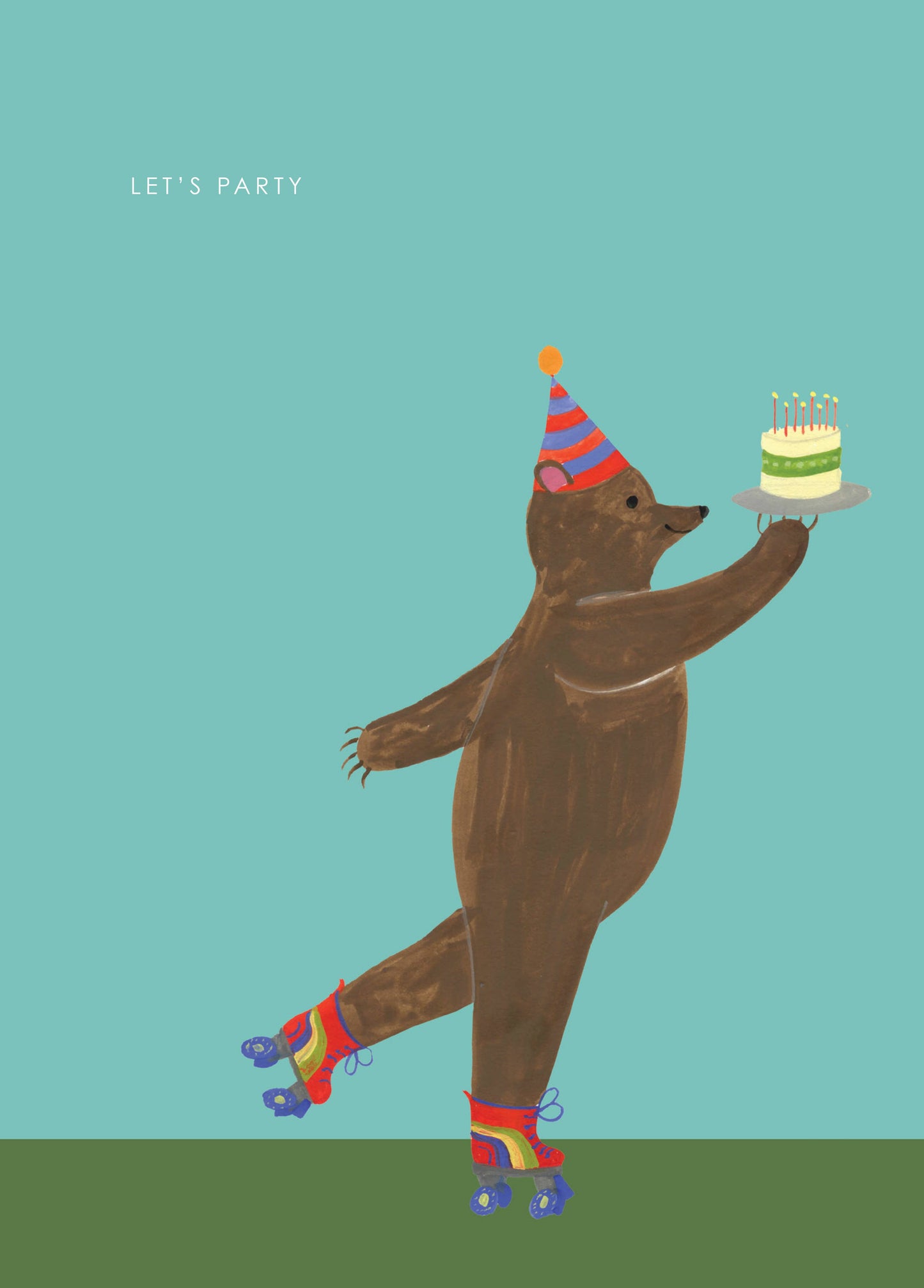 Sustainably sourced birthday card featuring a skating party bear with recycled envelope