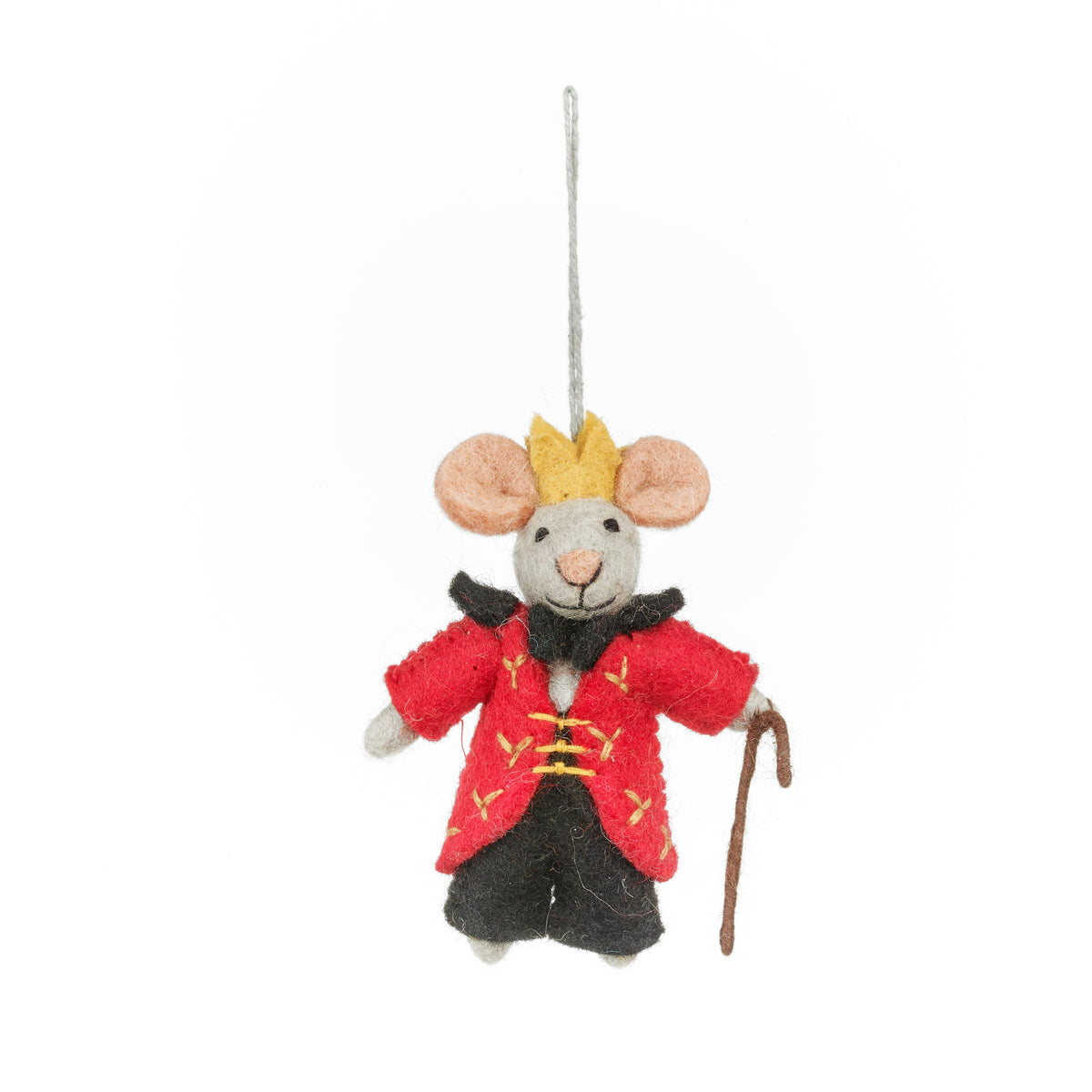 Fair trade handmade felt Mouse King festive decoration hanging on tree