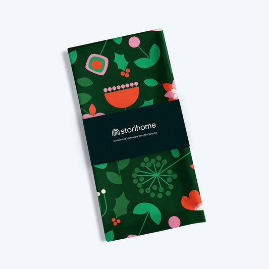 Limited Edition — Bountiful Festive Bloom mid-century floral style illustrated cotton tea towel. Who doesn't love a festive tea towel for Christmas.