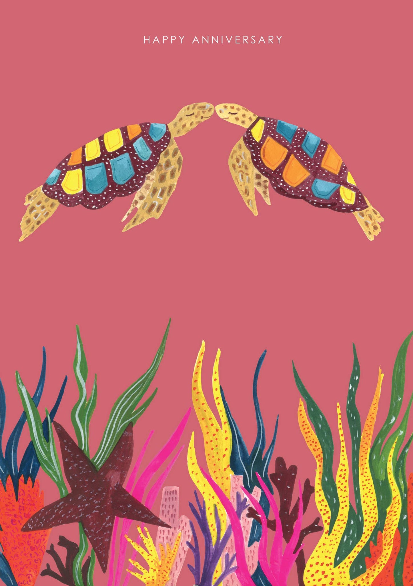 Turtle Coral Reef Anniversary Card with recycled kraft envelope, sustainable packaging
