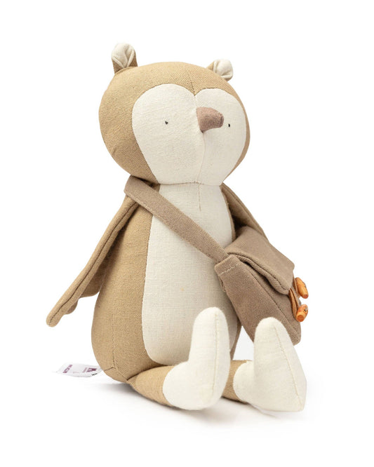Mr Pickles Owen The Owl soft toy with satchel, recycled filling