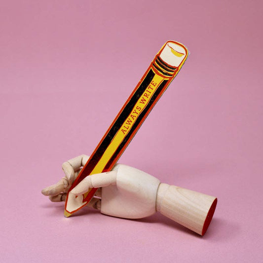 Handmade leather pencil bookmark in yellow