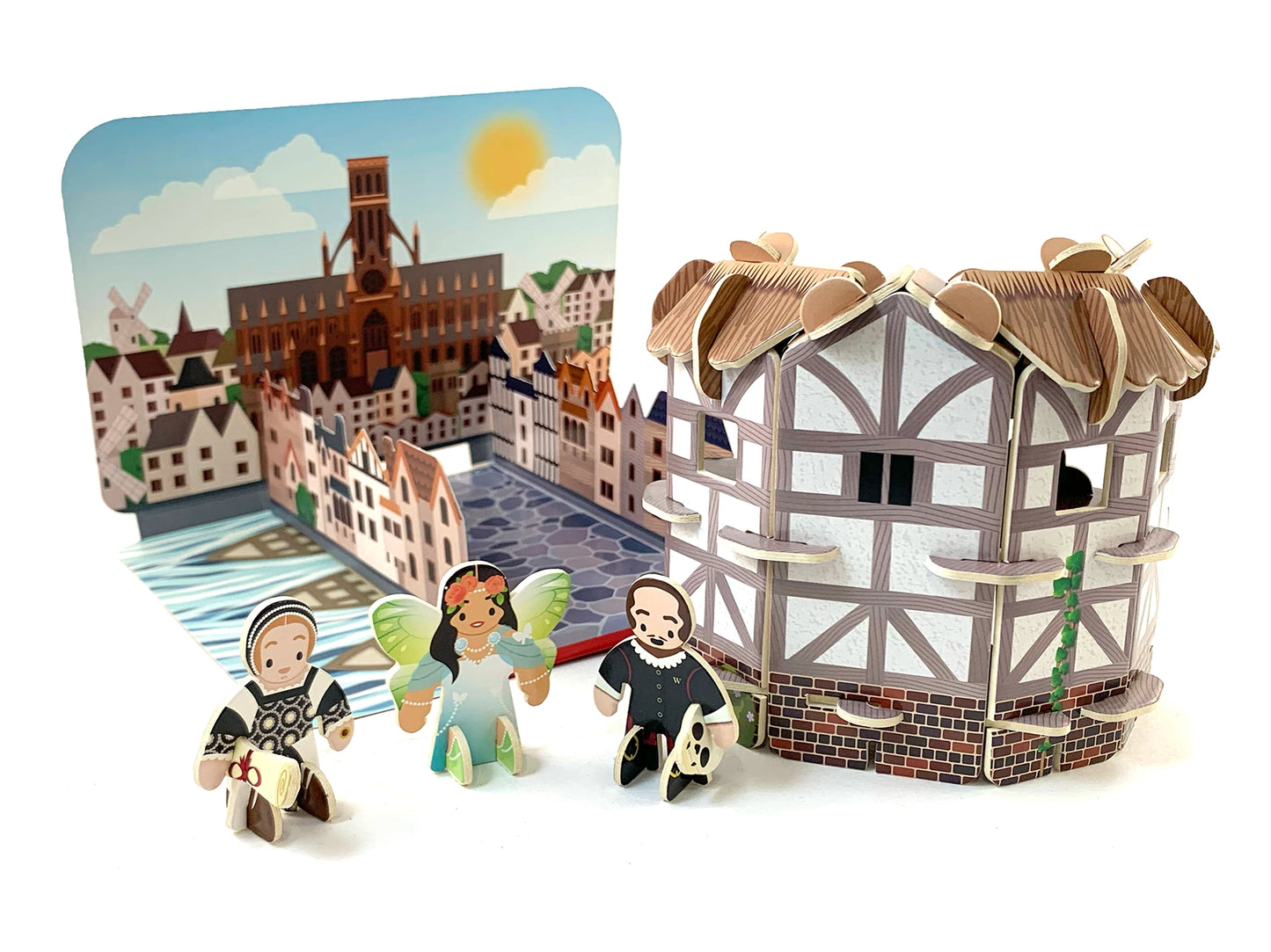 Play Press Globe Theatre Playset, official Globe Theatre partnership, sustainably certified playboard, 45 pieces, ages 8+.