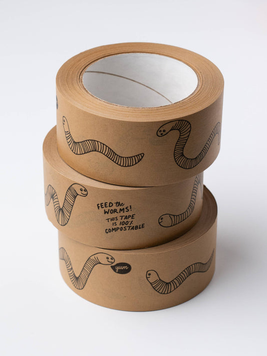 Close-up of Feed The Worms sustainable paper tape showing texture and design