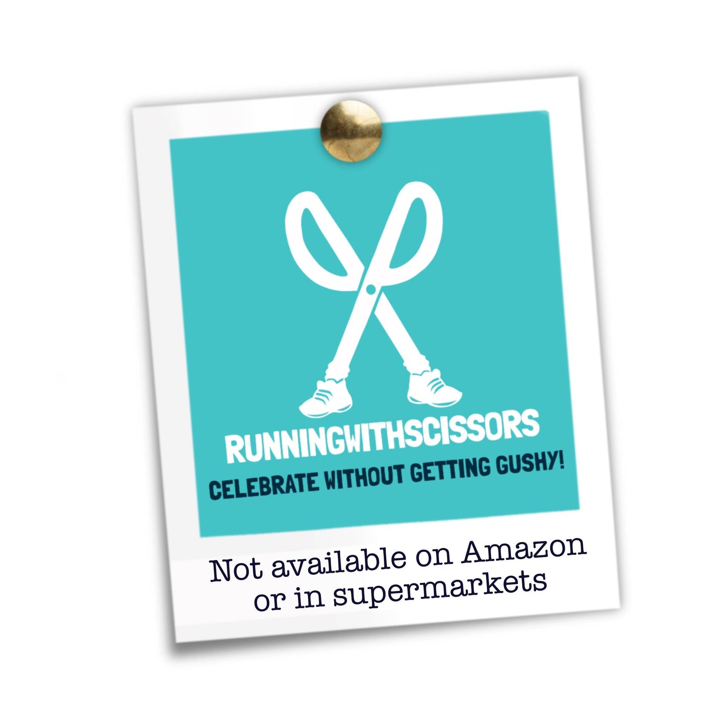 Teal poster with white scissors graphic and text on a white background