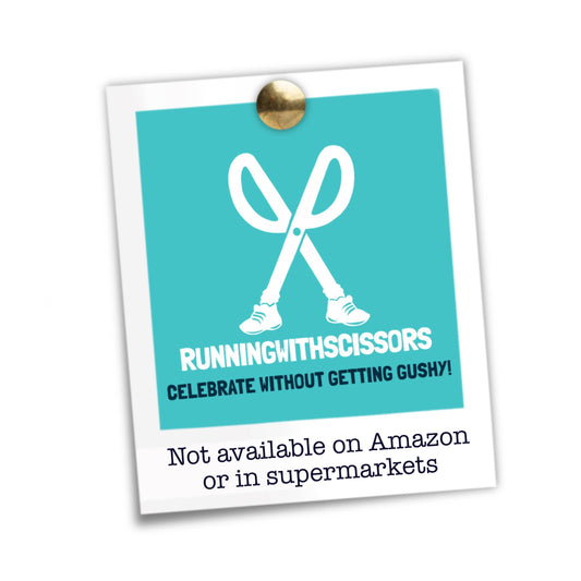 Running with Scissors brand logo on a teal background with white scissors graphic.