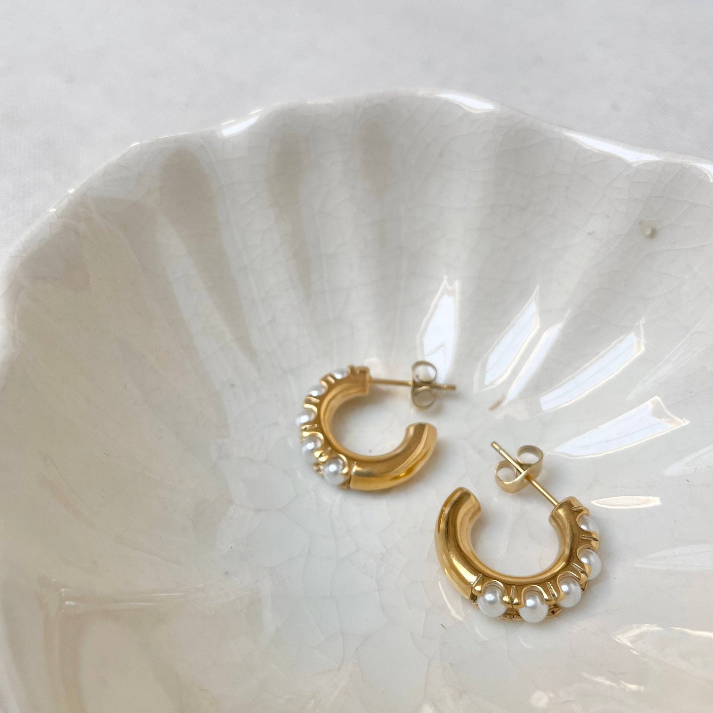 Stylish Gold Pearl Hoop Earrings, perfect for sensitive skin