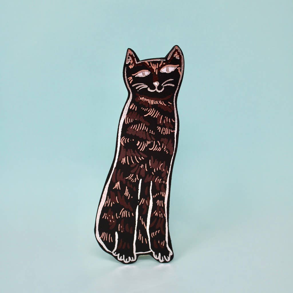 Cat Tails genuine leather bookmark with ‘Tell Tales’ embossed, made in UK, eco-friendly gift.