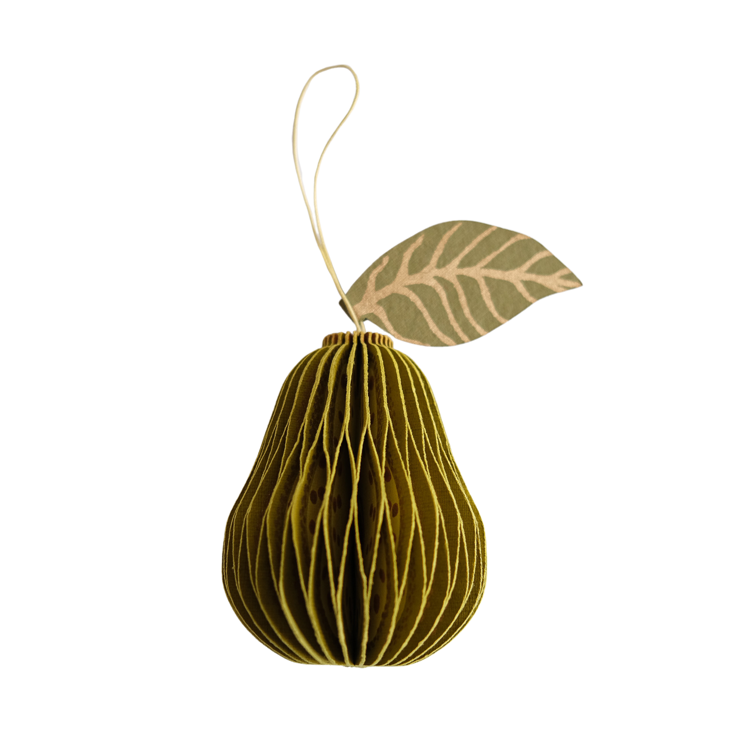 Flat packed recycled paper pear honeycomb ornament for easy storage