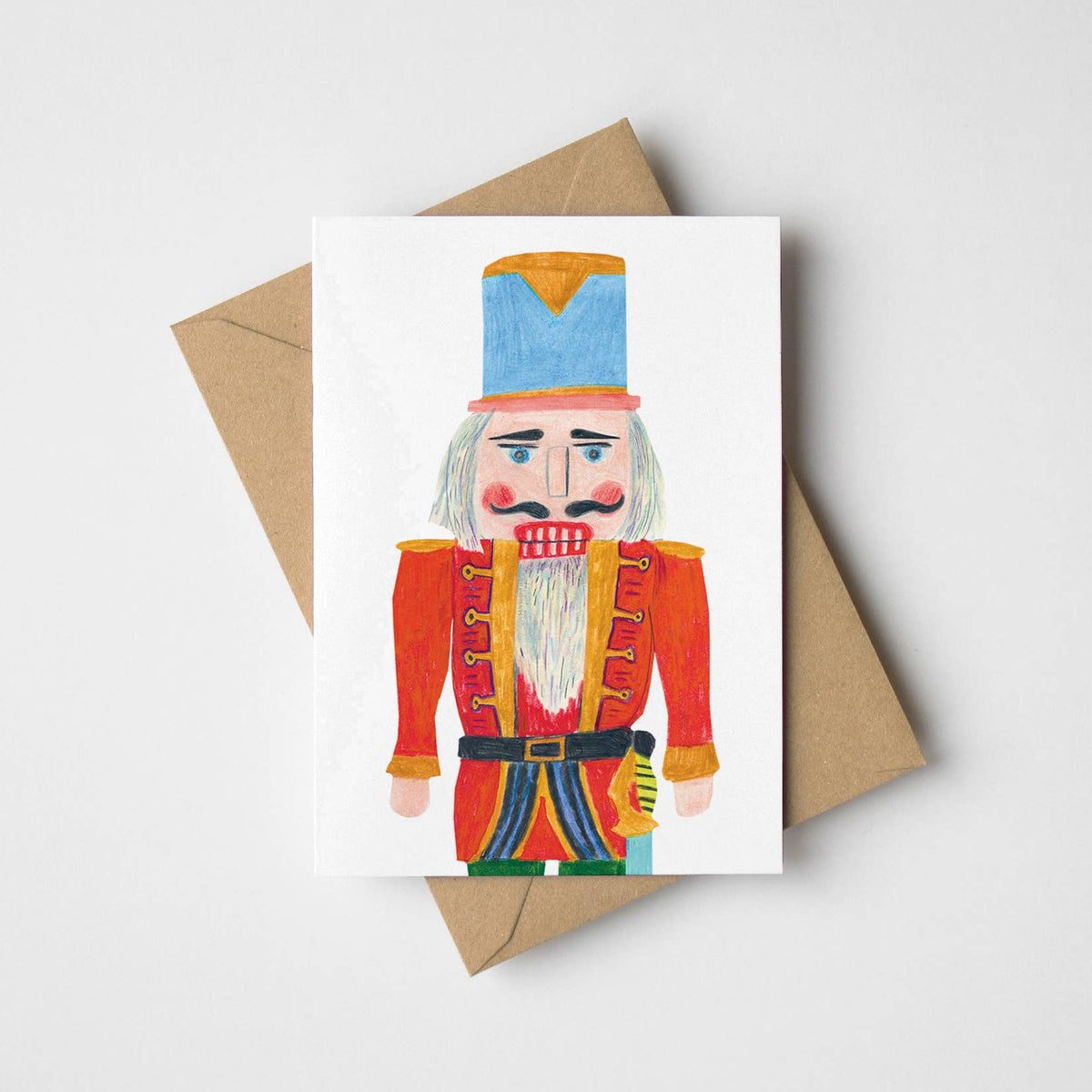 Mini Nutcracker Christmas greeting card with kraft envelope